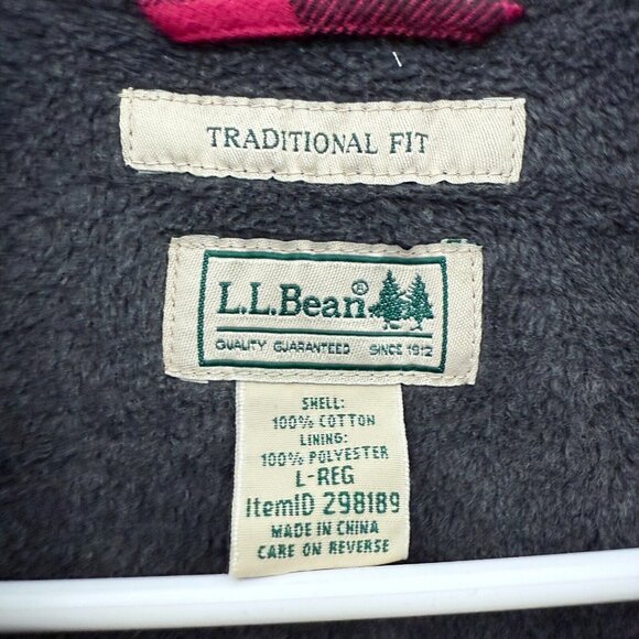 LL Bean Shirt Mens L Red Buffalo Plaid Fleece Line Shacket Traditional Button Up - Picture 3 of 9